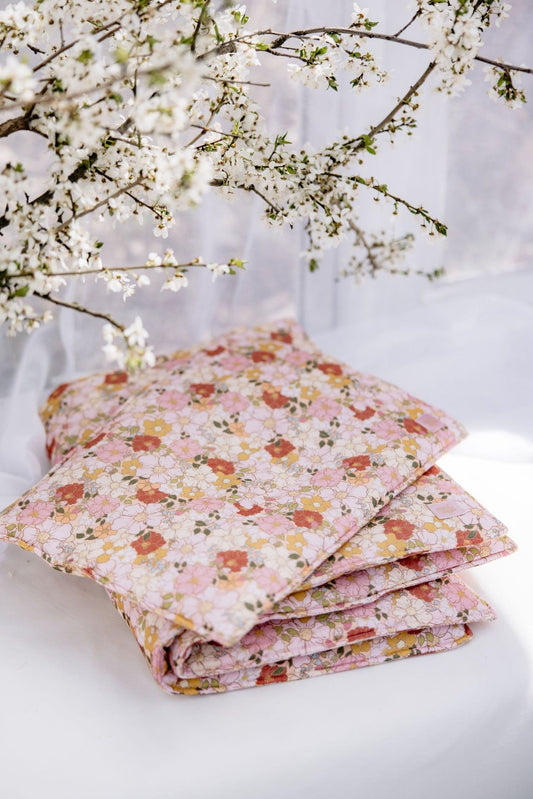 Ensemble couverture et coussin en mousseline pour bébé - rose & floral - artizant.com