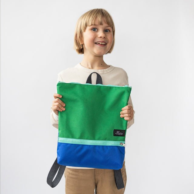 Sac a dos enfants H:35cm X L:30 cm - vert & bleu - artizant.com