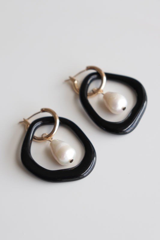 Boucles d'oreilles en porcelaine et perle - Black - artizant.com