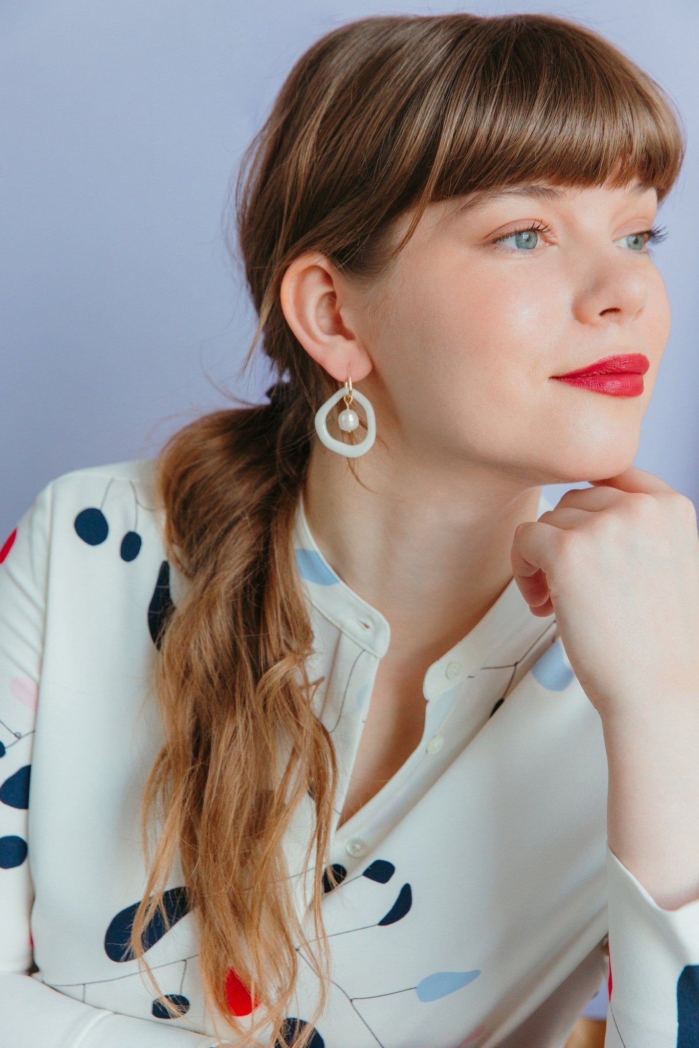 Boucles d'oreilles en porcelaine et perle - Blanche - artizant.com