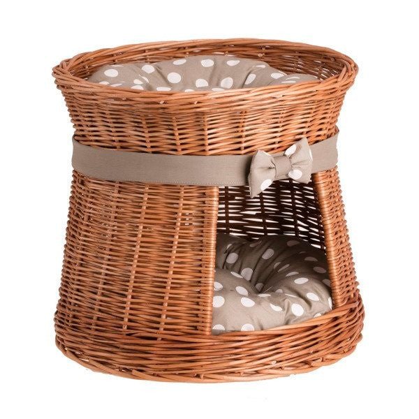 Maison pour chat en osier naturel avec coussin, modèle Rosie - artizant.com